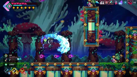 A vibrant HD PC desktop wallpaper featuring a character named Elsie engaging in an action-packed scene, surrounded by stylized mushrooms and intricate platforms in a mystical environment.