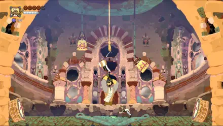 A vibrant HD wallpaper from the video game Marko: Beyond Brave, featuring a character navigating a colorful, intricately designed environment filled with bells and unique architecture.