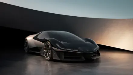 A sleek black Lotus Theory 1 car displayed against a minimalist background, captured in stunning 4K Ultra HD, showcasing its aerodynamic design and modern aesthetics.