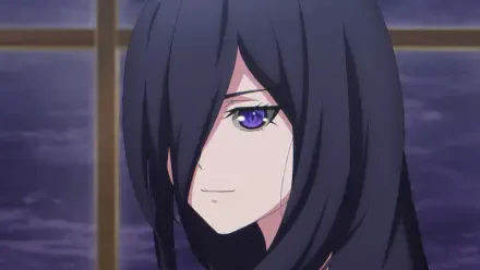 Anime wallpaper featuring a character from The Strongest Magician in the Demon Lord's Army was a Human, showcasing her with long dark hair and striking purple eyes.