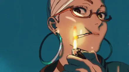 HD anime desktop wallpaper featuring Seiko Ayase from Dandadan, showcasing her lighting a cigarette with a confident expression.
