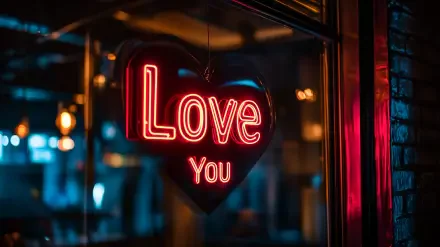 A vibrant 4K Ultra HD wallpaper featuring a red neon sign in the shape of a heart with the glowing words Love You, creating a romantic and decorative ambiance.
