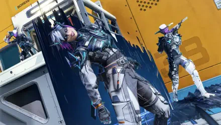 A high-resolution 4K Ultra HD wallpaper featuring Alter from Apex Legends, showcasing dynamic action in a vibrant gaming environment with futuristic elements.
