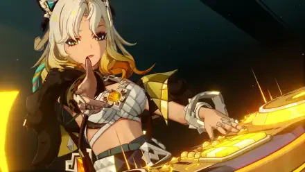 A vibrant HD desktop wallpaper featuring Xilonen from Genshin Impact, showcasing her in a dynamic pose with intricate details and colorful elements that capture the game's aesthetic.