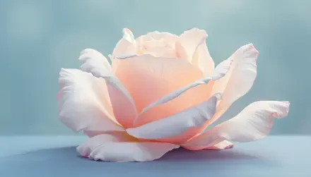 A close-up of delicate rose petals, showcasing soft pink hues against a blurred light blue background, serves as a stunning 4K Ultra HD desktop wallpaper.