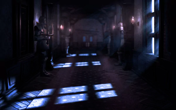 A spooky scene from Luigi's Mansion 2 captured in a high definition desktop wallpaper, featuring eerie lighting and mysterious atmosphere.