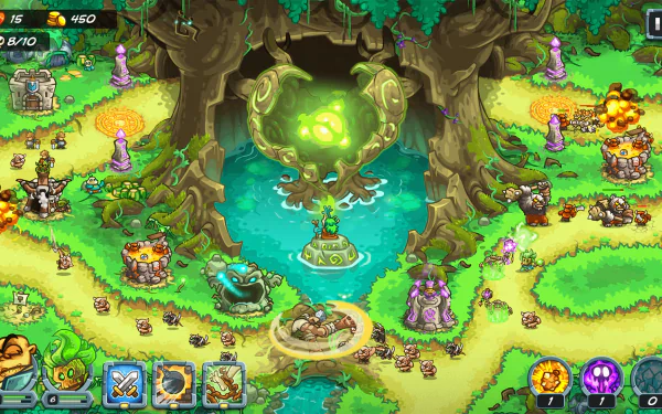 HD desktop wallpaper featuring artwork from Kingdom Rush 5: Alliance, showcasing vibrant graphics and elements from the popular video game series.