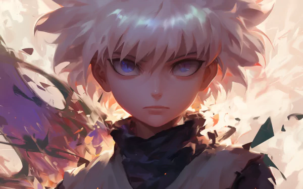 HD desktop wallpaper featuring Killua Zoldyck from the anime Hunter x Hunter, showcasing his fierce assassin persona. Perfect backdrop for anime fans.