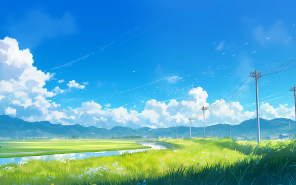 A stunning anime landscape inspired by *Weathering with You*, featuring a vibrant sky. This HD wallpaper is a beautiful backdrop for any desktop.
