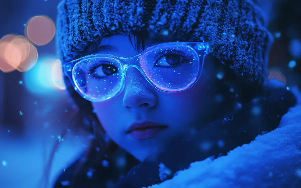 A woman enjoying a serene winter scene, captured in high definition, making for a stunning desktop wallpaper and background.