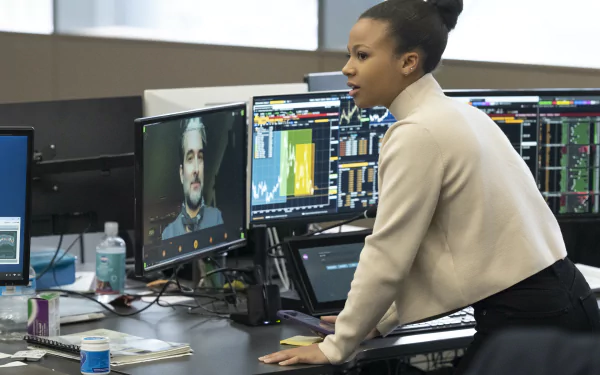 HD desktop wallpaper featuring Myha'la Herrold from the TV show Industry. A striking background that captures the essence of the series.