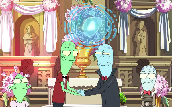 HD desktop wallpaper featuring characters from the TV show Solar Opposites, showcasing vibrant colors and dynamic designs that capture the show's unique style.