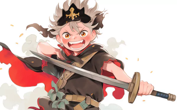 A vibrant HD wallpaper featuring Asta from Black Clover, wielding a sword with a determined expression, set against a dynamic background that enhances his adventurous spirit.