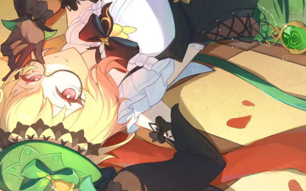 HD desktop wallpaper featuring Emilie from Genshin Impact, showcasing vibrant colors and dynamic imagery inspired by the popular video game. Perfect background for gamers and fans.