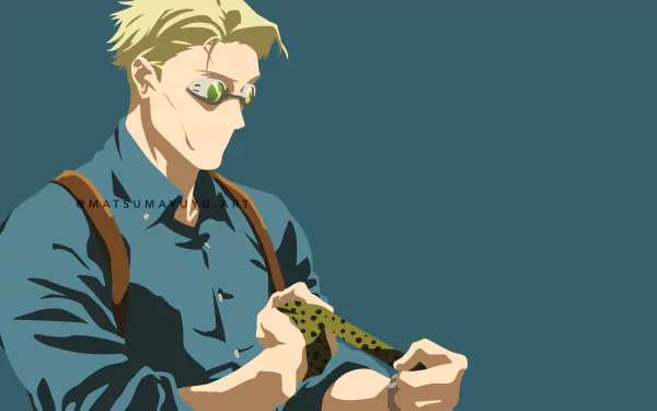 Kento Nanami from Jujutsu Kaisen in stylized anime art, featured as an 8K Ultra HD PC desktop wallpaper with a minimalist background.