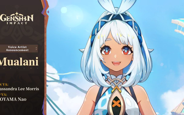 HD desktop wallpaper featuring Mualani from Genshin Impact, showcasing vibrant colors and intricate details inspired by the popular video game.