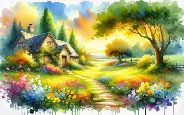 landscape cottage flower nature HD Desktop Wallpaper | Background Image