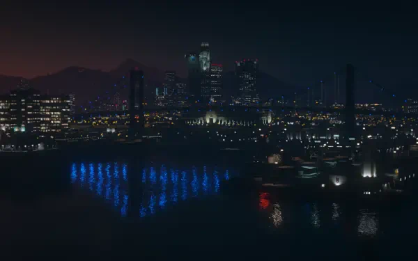 An HD desktop wallpaper featuring a vibrant cityscape from the video game Grand Theft Auto V, showcasing its detailed urban environment and dynamic atmosphere.