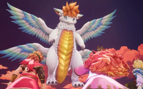 HD desktop wallpaper featuring vibrant art from the video game Visions of Mana, showcasing captivating characters and landscapes in rich colors.