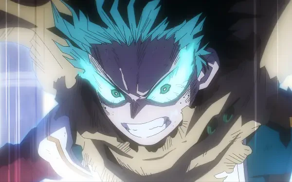 Dark Deku from My Hero Academia is depicted in intense anime style with glowing eyes and dynamic energy, captured in a 4K Ultra HD PC desktop wallpaper.