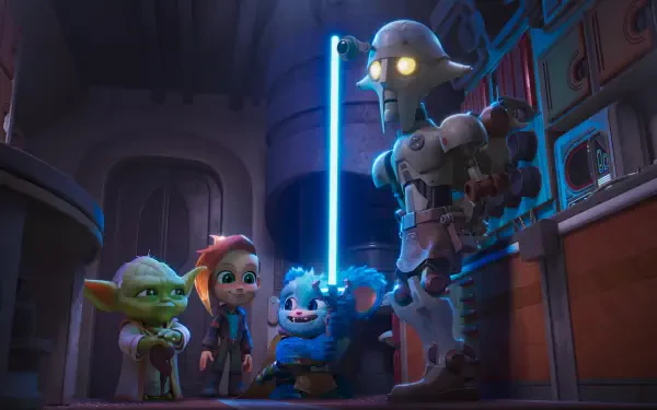 A dynamic 4K Ultra HD wallpaper featuring characters from the TV show Star Wars: Young Jedi Adventures, showcasing the vibrant universe of Jedi training and adventures.