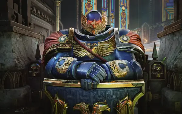 High-quality 4K Ultra HD wallpaper featuring the Ultramarines from Warhammer 40K: Space Marine 2, showcasing their iconic armor and vibrant colors in a striking backdrop.