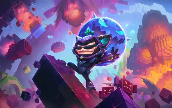 A vibrant 4K Ultra HD illustration of Ziggs from League of Legends, showcasing his explosive personality against a colorful, dynamic background inspired by Legends of Runeterra.