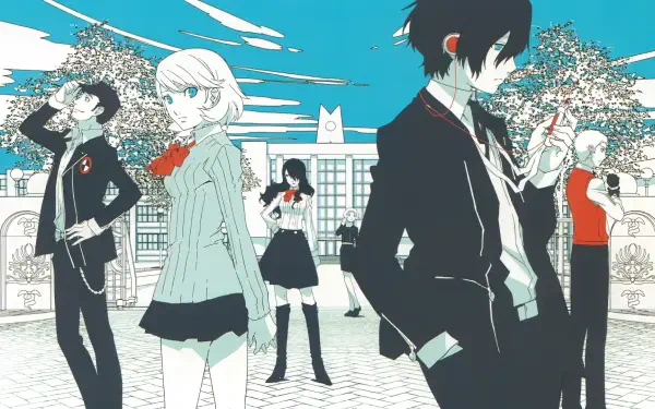HD PC desktop wallpaper featuring characters and themes from the video game Persona 3, showcasing vibrant visuals and iconic elements from the game.