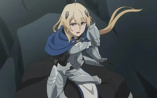 Anime-inspired HD desktop wallpaper featuring a character in armor with long hair and a blue cape, embodying the theme I Parry Everything.