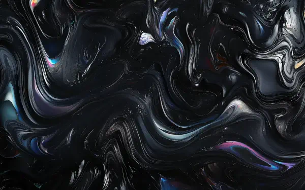 Abstract black liquid oil swirls in an elegant, dynamic pattern. This 4K Ultra HD wallpaper adds a striking visual element to any desktop background.