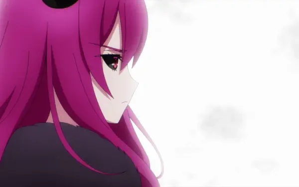 A vibrant anime scene from The Strongest Magician in the Demon Lord's Army was a Human, featuring a character with striking pink hair, set against a soft, blurred background.