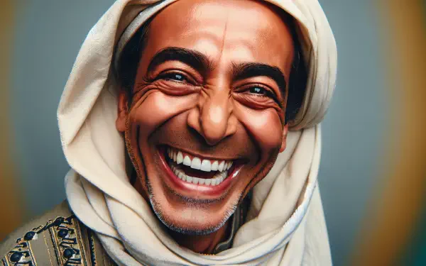 A joyful man in traditional attire smiles broadly in this vibrant 4K Ultra HD PC desktop wallpaper, capturing warmth and happiness against a soft background.
