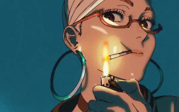 HD anime desktop wallpaper featuring Seiko Ayase from Dandadan, showcasing her lighting a cigarette with a confident expression.