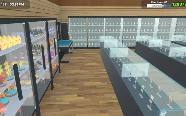 A vibrant HD wallpaper featuring a virtual card shop from the TCG Card Shop Simulator, showcasing colorful displays and organized counters in a cozy gaming environment.