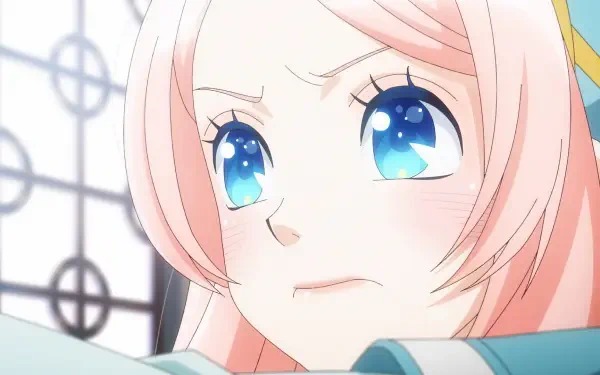 A high-definition desktop wallpaper featuring Nina from The Starry Bride, showcasing her intense expression and striking blue eyes against a decorative background.