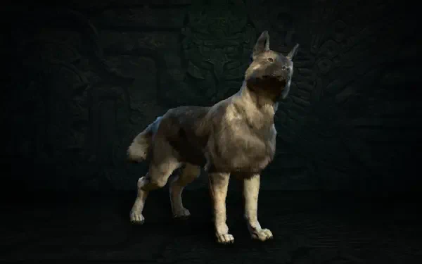 A detailed 4K Ultra HD wallpaper featuring a fierce dog from the video game Diablo IV, set against a dark, textured background, showcasing its intricate design and powerful stance.