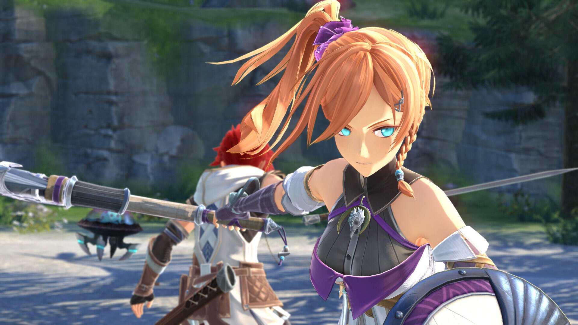 A vibrant HD PC desktop wallpaper featuring characters from the video game Ys X: Nordics, showcasing a dynamic scene with a warrior wielding a sword against a stunning backdrop.