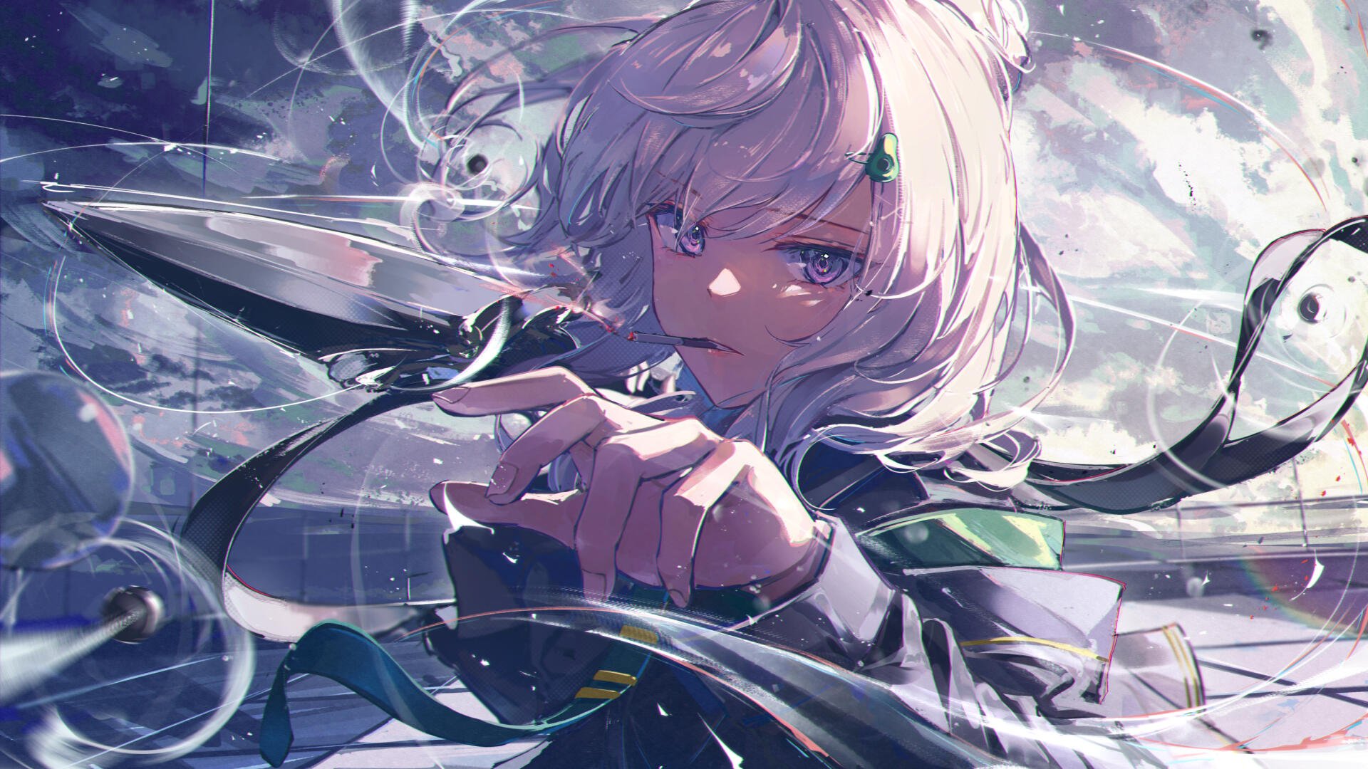 Download Sword Cigarette White Hair Girl Bullet HD Wallpaper by ふーにょん
