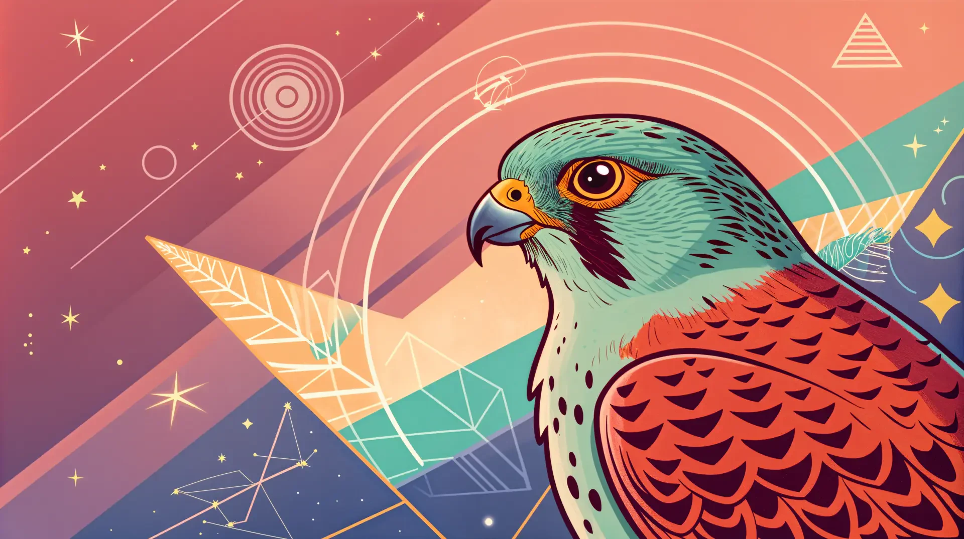 A vibrant 4K Ultra HD PC desktop wallpaper featuring a stylized bird with intricate patterns, set against a colorful, geometric background filled with cosmic elements.