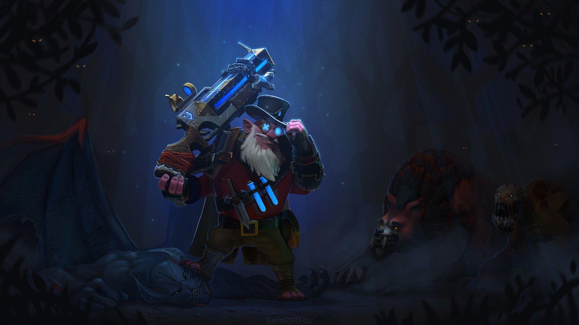 A gnome character from Path of Exile 2 stands confidently with a futuristic weapon, set against a dark, atmospheric background, showcasing a blend of fantasy and action elements.