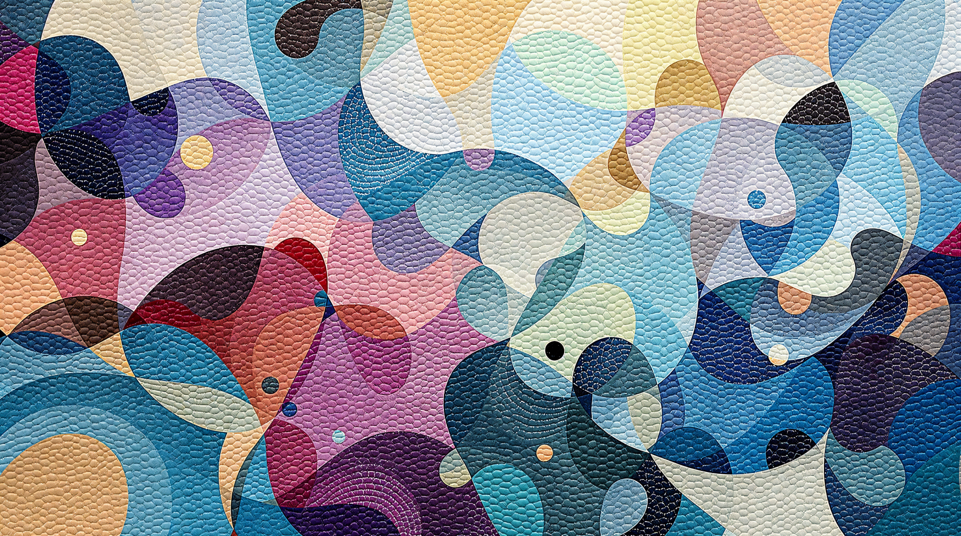 Abstract colorful quilting pattern with layered shapes and textured fabric details, showcasing a modern design in vibrant hues, rendered in 4K Ultra HD for PC desktop background.