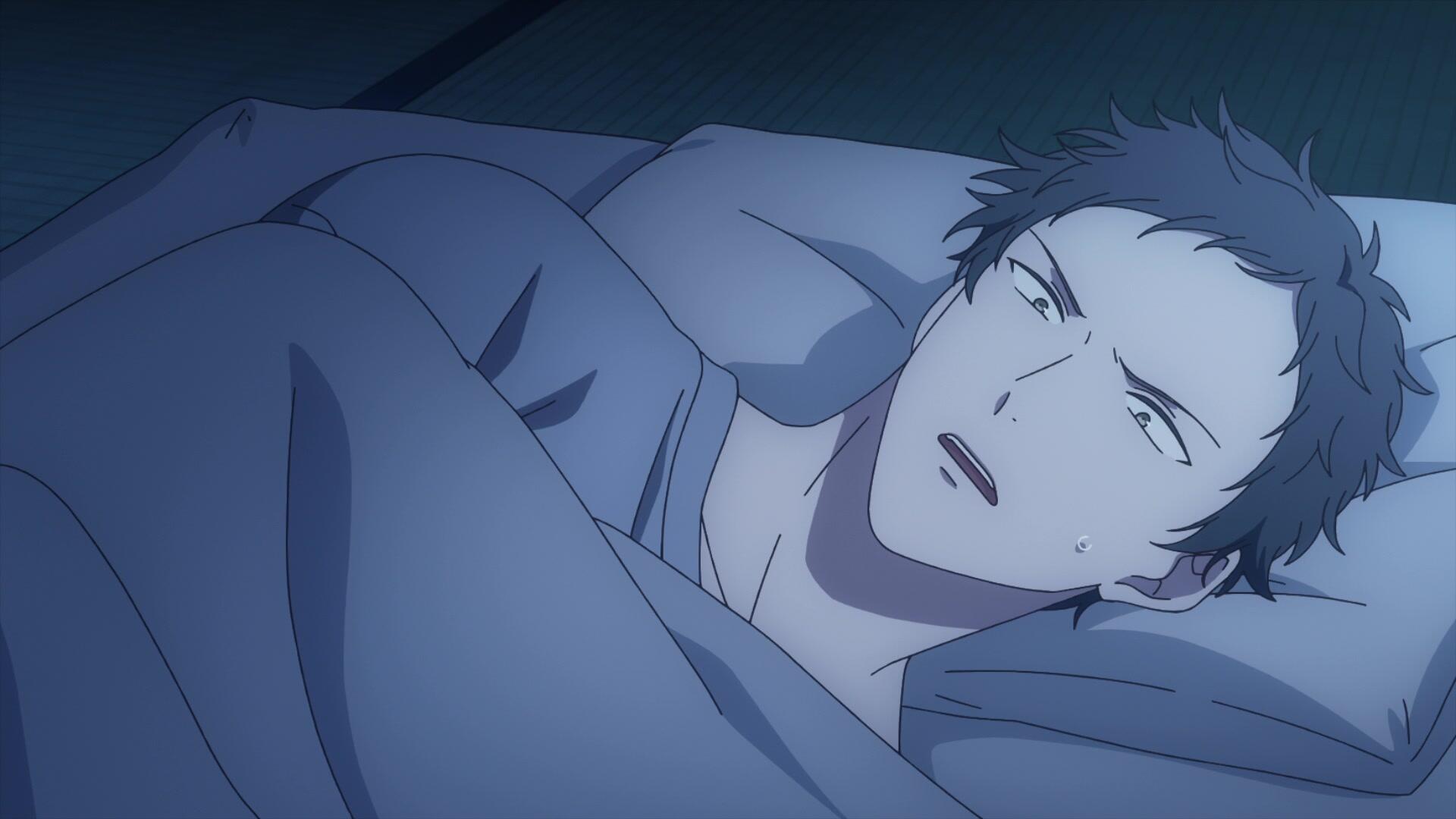 A character from the anime Given Movie: Hiiragi Mix lays in bed, looking contemplative in this HD PC desktop wallpaper and background.