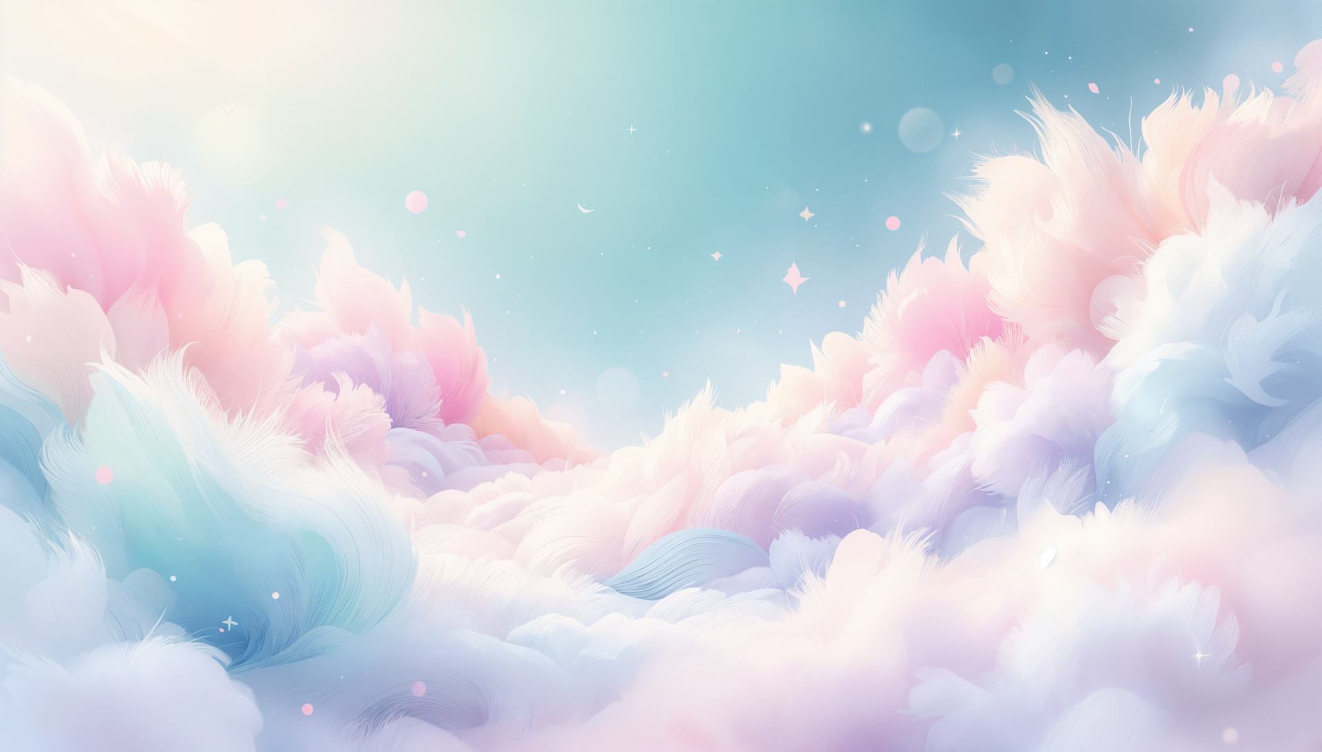 A dreamy landscape of fluffy pastel clouds under a soft, light blue sky, creating a cute aesthetic for a stunning 4K Ultra HD PC desktop wallpaper background.
