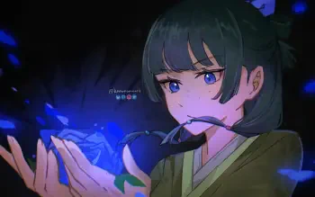 Anime-style 4K Ultra HD wallpaper featuring Maomao from The Apothecary Diaries, surrounded by glowing blue butterflies against a dark background.