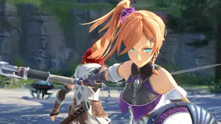 A vibrant HD PC desktop wallpaper featuring characters from the video game Ys X: Nordics, showcasing a dynamic scene with a warrior wielding a sword against a stunning backdrop.