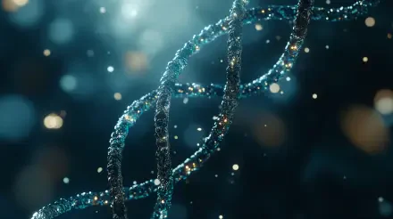 A captivating 4K Ultra HD image of a DNA double helix, featuring intricate details and shimmering effects against a soft, blurred background.