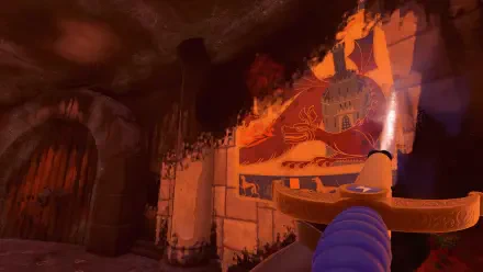 A vibrant scene from PowerWash Simulator featuring a character cleaning a wall with a mural. The backdrop showcases a mix of colors, enhancing the immersive gaming experience.