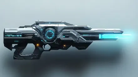 A sleek sci-fi laser gun with a futuristic design and glowing blue accents, captured in a stunning 4K Ultra HD resolution, perfect for a desktop wallpaper.