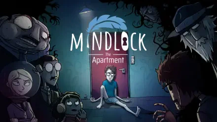 A chilling HD wallpaper for the video game Mindlock - The Apartment, featuring a central figure amidst eerie characters in a dimly lit, suspenseful setting.