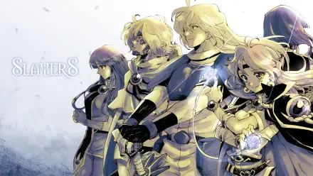 HD PC desktop wallpaper featuring anime characters from Slayers, showcasing a dynamic lineup with vibrant colors and detailed artwork.